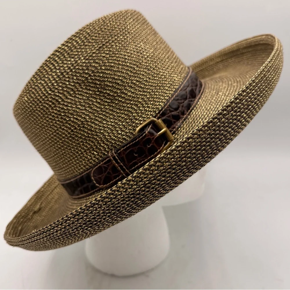 Eric Javits New York Western Gambler Straw Hat – Tan – Croc Band – 57 cm - Picture 2 of 6
